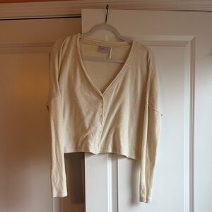 Urban Outfitters Out From Under Cream V-Neck Button Front Lightweight Cardigan